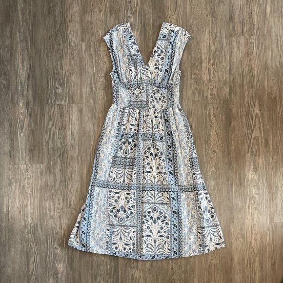 Old Navy Waist-Defined Midi Dress in Blue Paisley - Picture 10 of 10